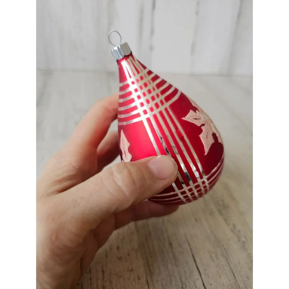Vintage shiny brite radko red poinsettia teardrop Mercury glass ornament Maximus